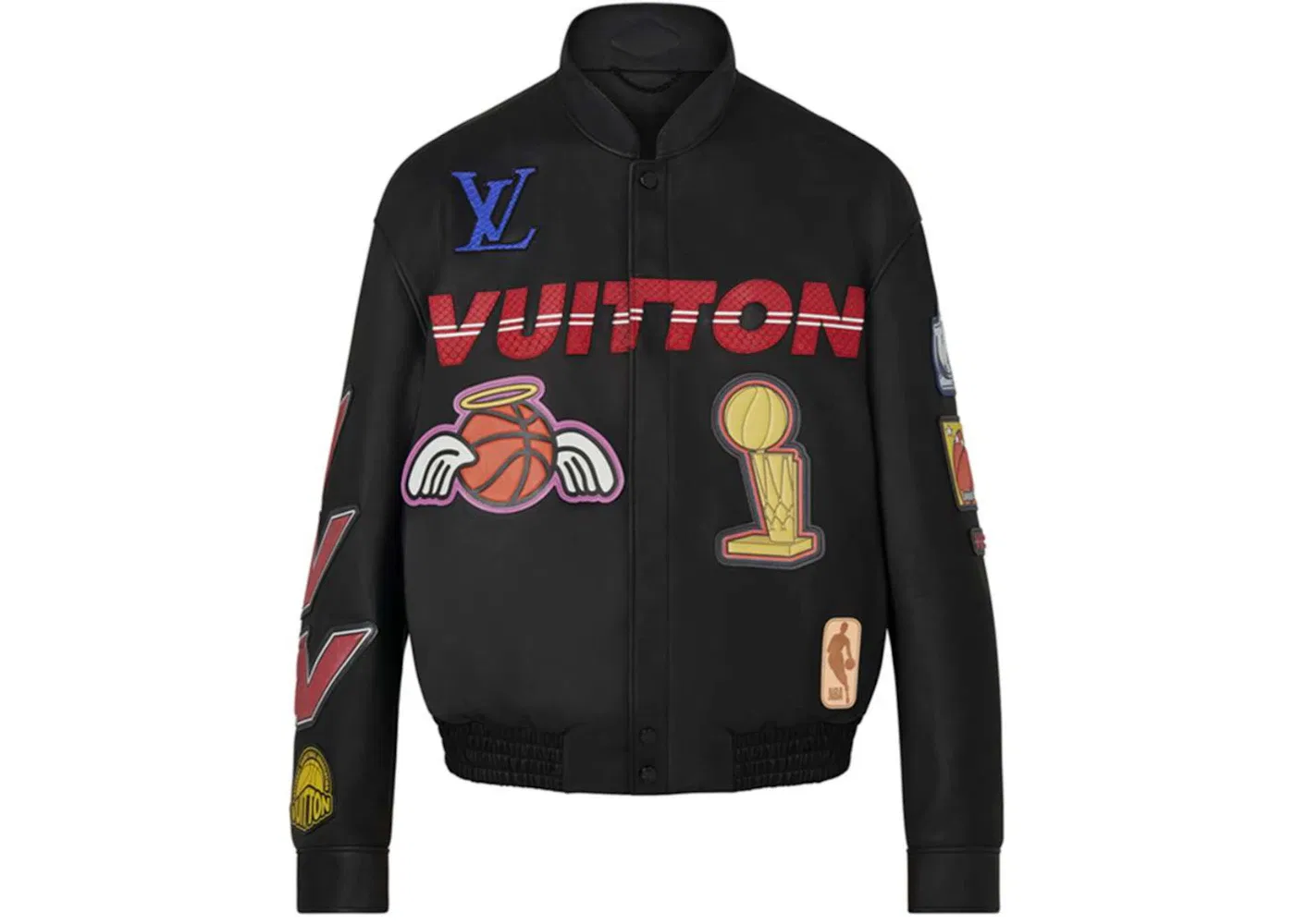Мужская кожаная куртка с принтом Louis Vuitton x NBA Logos, Black