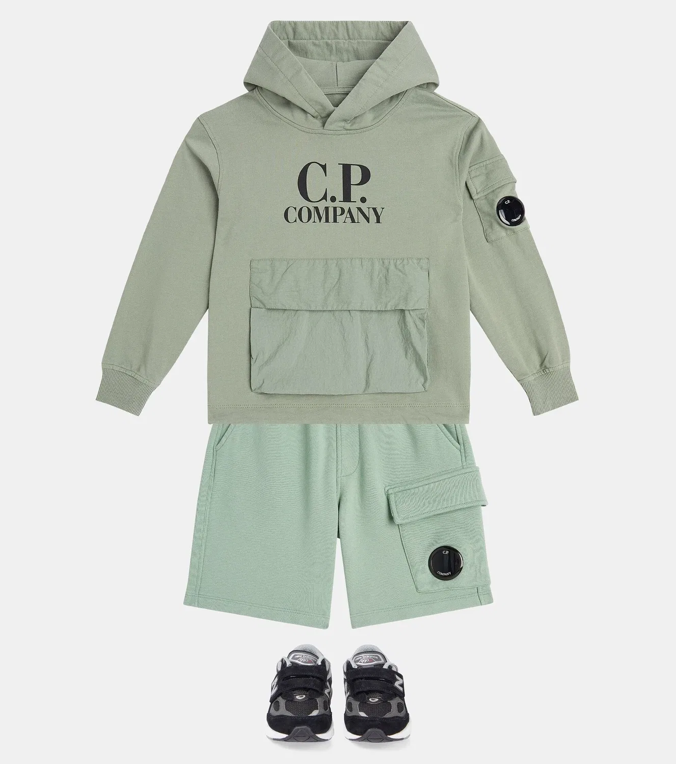 Худи с капюшоном и карманом-кенгуру C.P. Company Kids, зеленый — фото 2