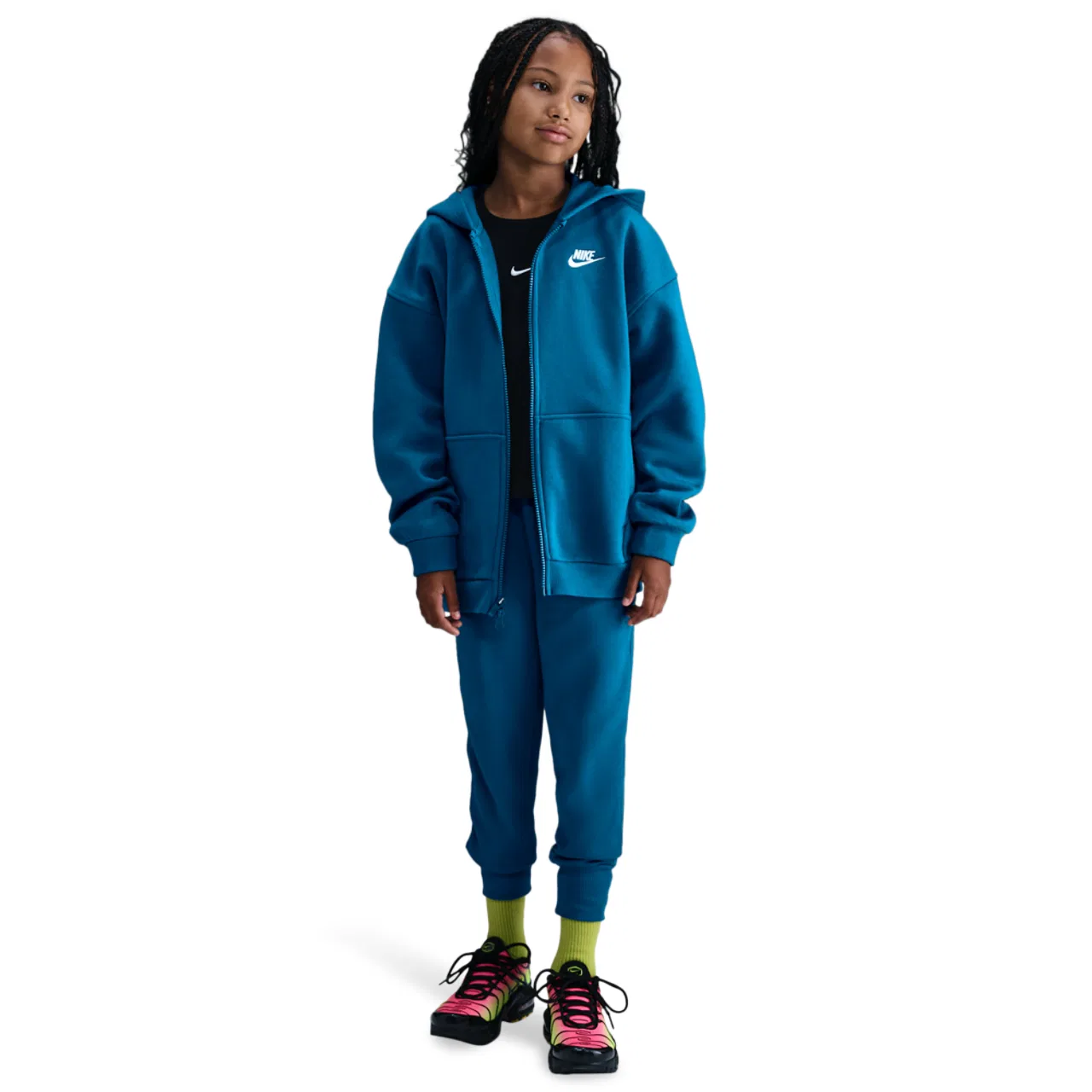Толстовка для девочек Club Fleece Oversized Full-Zip Nike, цвет Green Abyss/White — фото 3