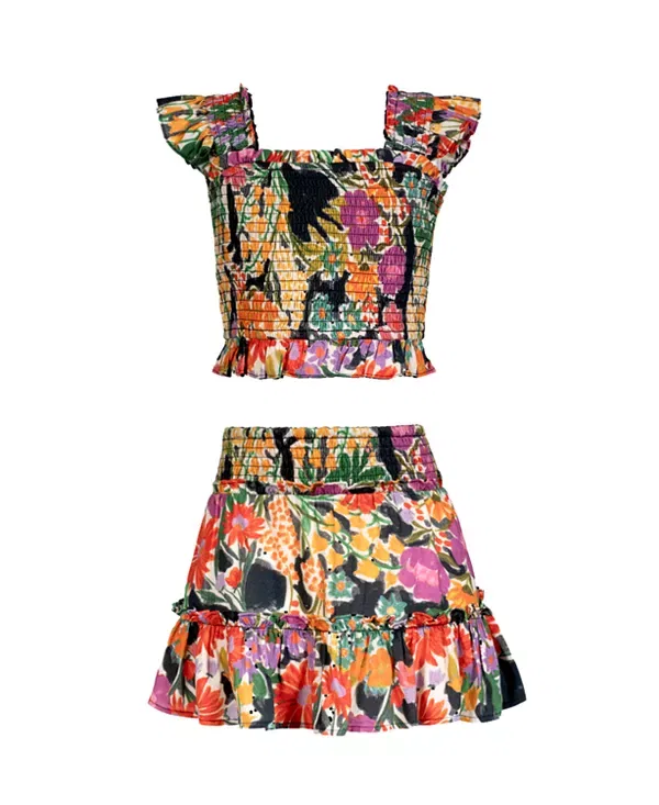 Детский комплект для девочек с принтом Kayla Smocked Top and Skirt Set Change Of Scenery, Gardenia