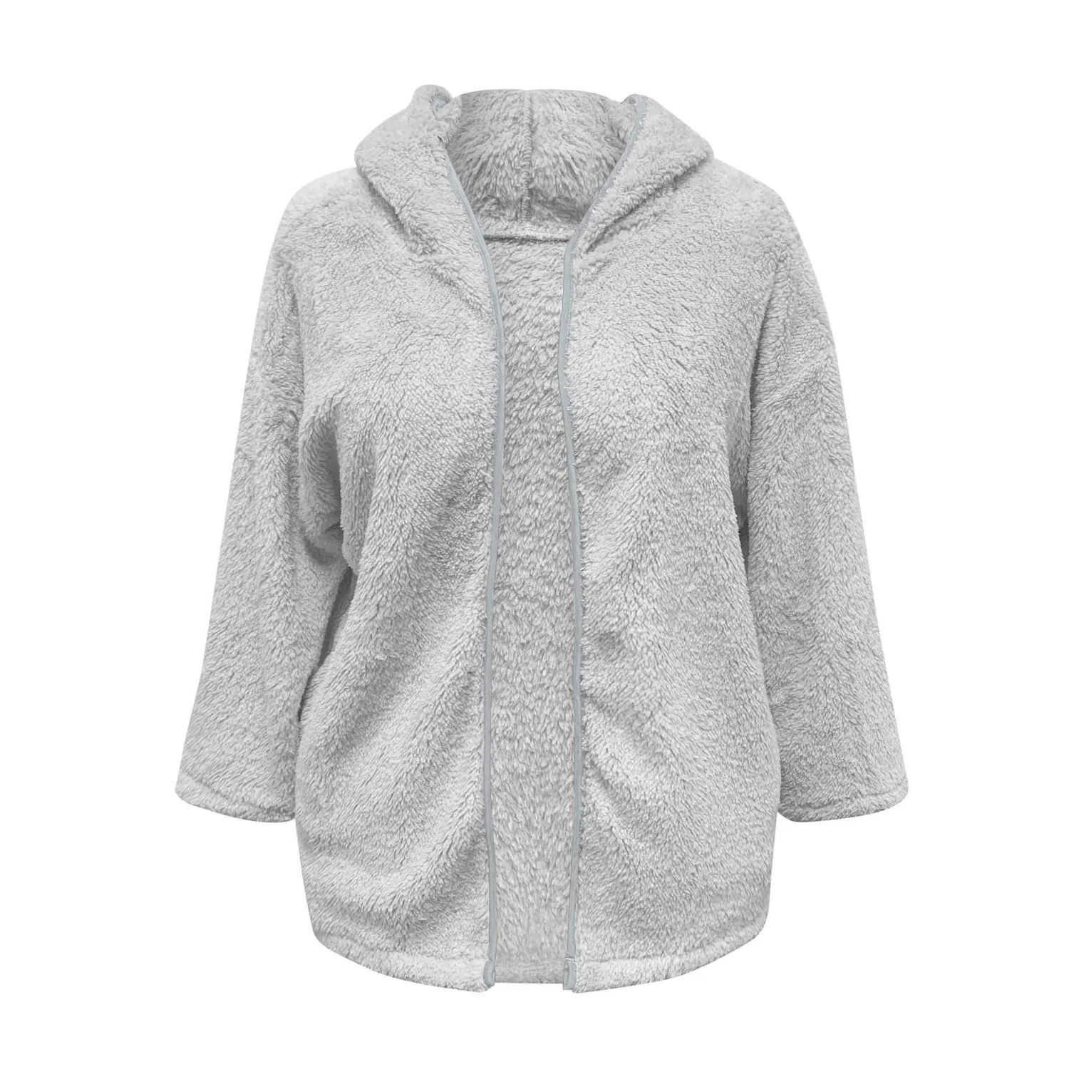 Женская куртка из флиса с капюшоном и молнией, модель Fluffy Hooded, бренд, grey — фото 3
