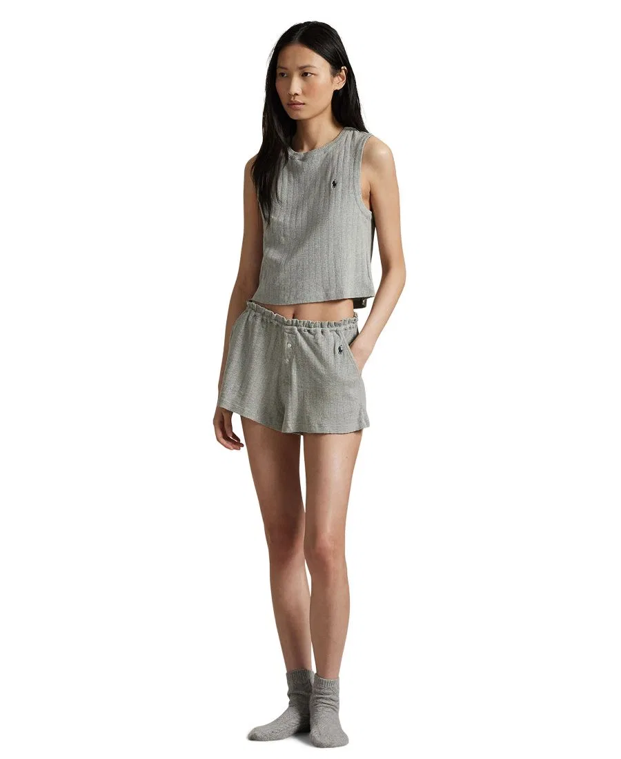 Комплект пижамы из хлопка с майкой и шортами, с длинным рукавом Polo Ralph Lauren, Heather Grey