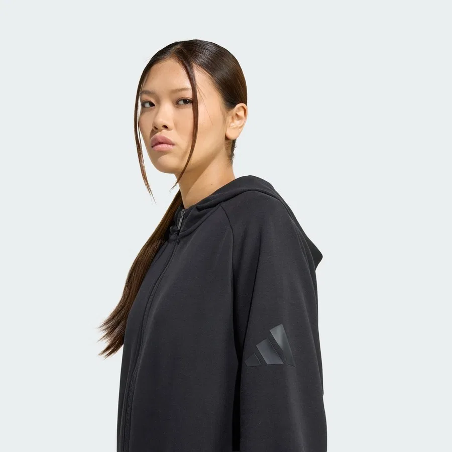 Женский худи с капюшоном и молнией Soft Lux Full-Zip adidas, Черный — фото 4
