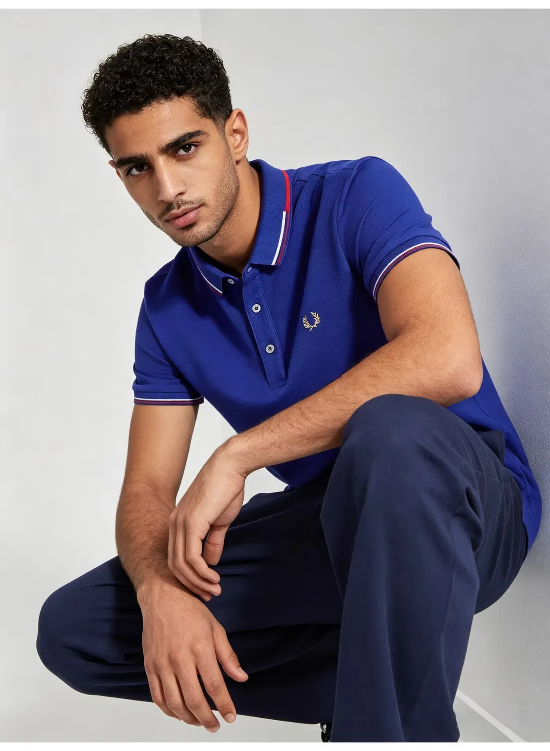 Поло с контрастной отделкой, короткий рукав, Fred Perry, синий