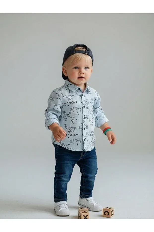 Детская рубашка для мальчиков с длинным рукавом Music Shirt Nk, Blue