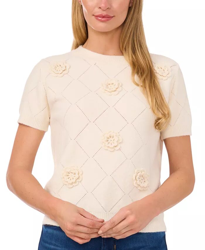 

Женский свитер с короткими рукавами, выполненный в технике 3D-вязания CeCe, слоновая кость/кремовый