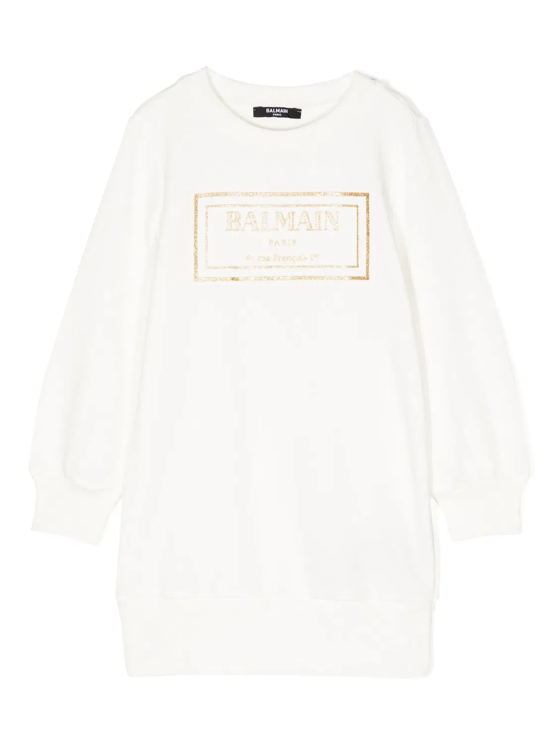 Хлопковое платье с логотипом Balmain, белый
