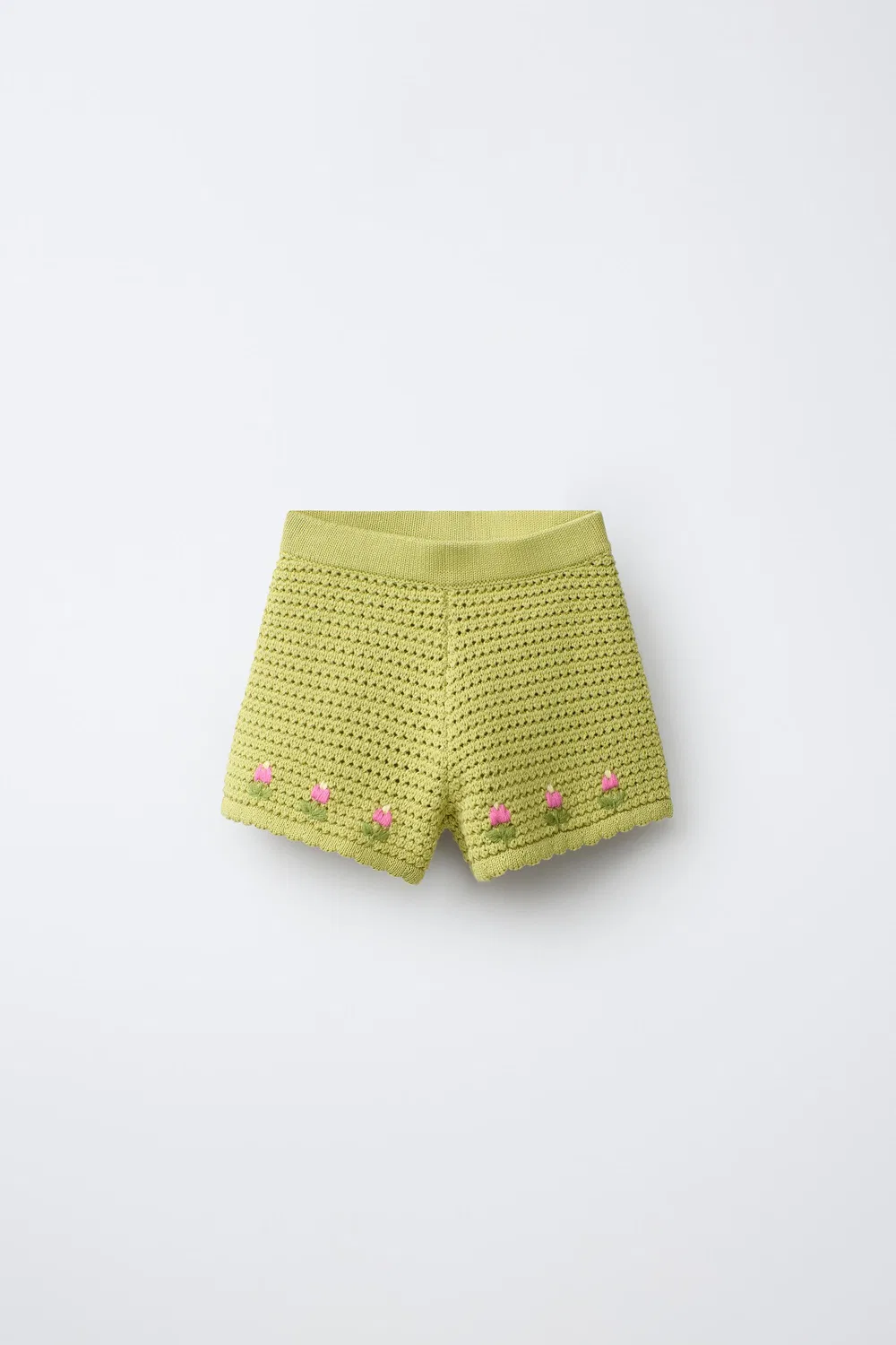Вязаные шорты-бермуды с вышивкой в виде тюльпанов ZARA, Light green