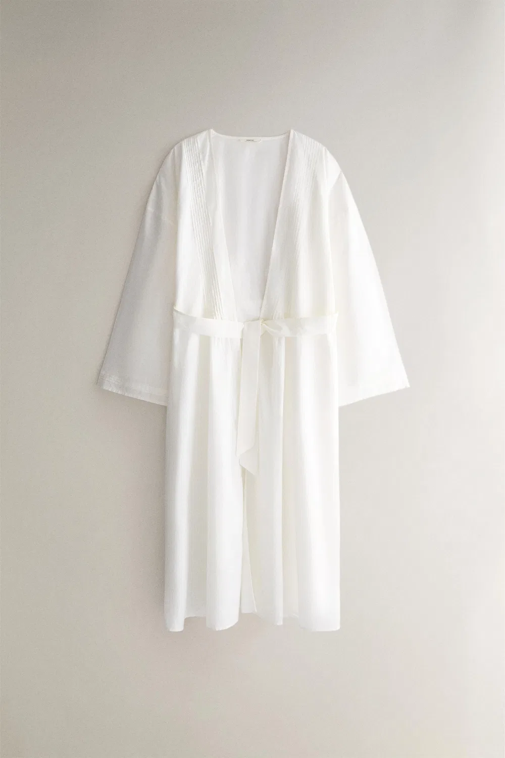 Хлопковый халат с защипами ZARA, Oyster-white