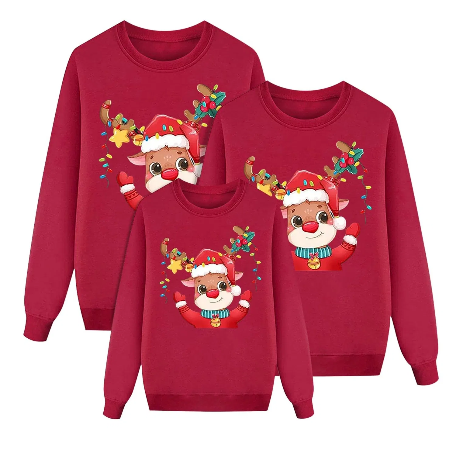 Женский свитшот с принтом Family Christmas Sweatshirts Coordinated 3 Pieces Parents and Child Hooded Sweatshirt with Reindeer Snowman Print Magic AIbero Family Christmas Outfit for Parties and Photos (Children), A07-red