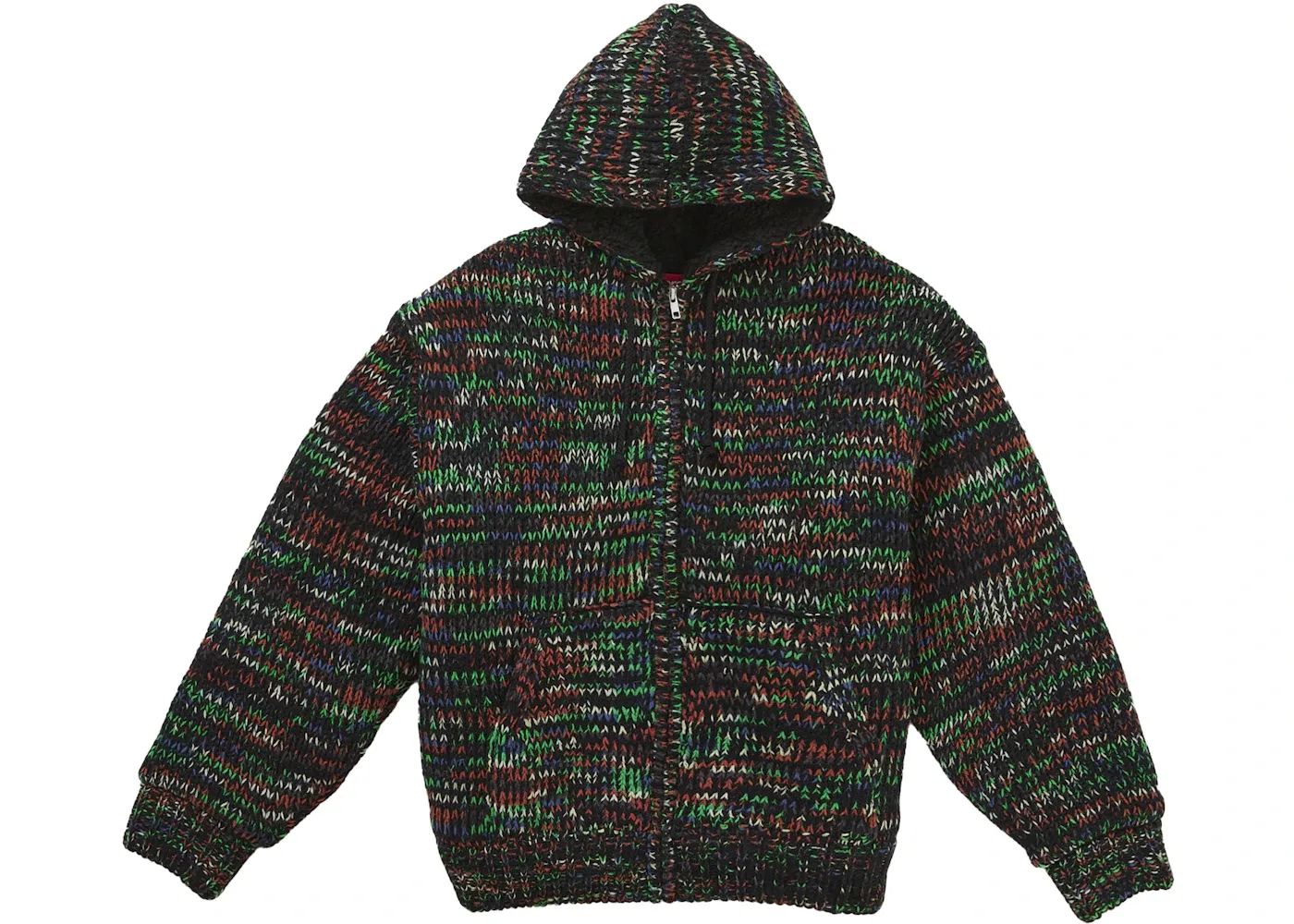 Мужской свитер с капюшоном на молнии с подкладкой из искусственного каракуля Supreme, Green Melange
