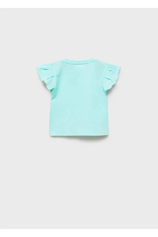 Детская футболка для девочек с оборками Mango Baby, Water Green — фото 2