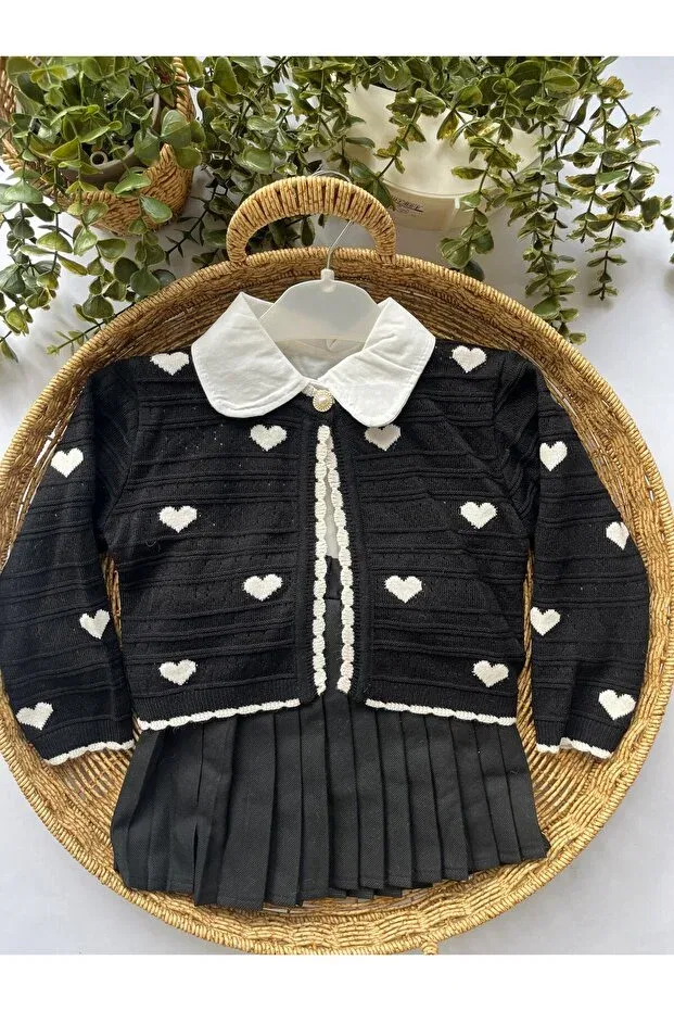 Детский комплект трикотажный с принтом Lovmi baby heart patterned knitwear cardigan Lumia, Black — фото 3