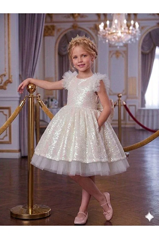 Детское платье для девочек с пайетками Luiva Kids, Nude Color