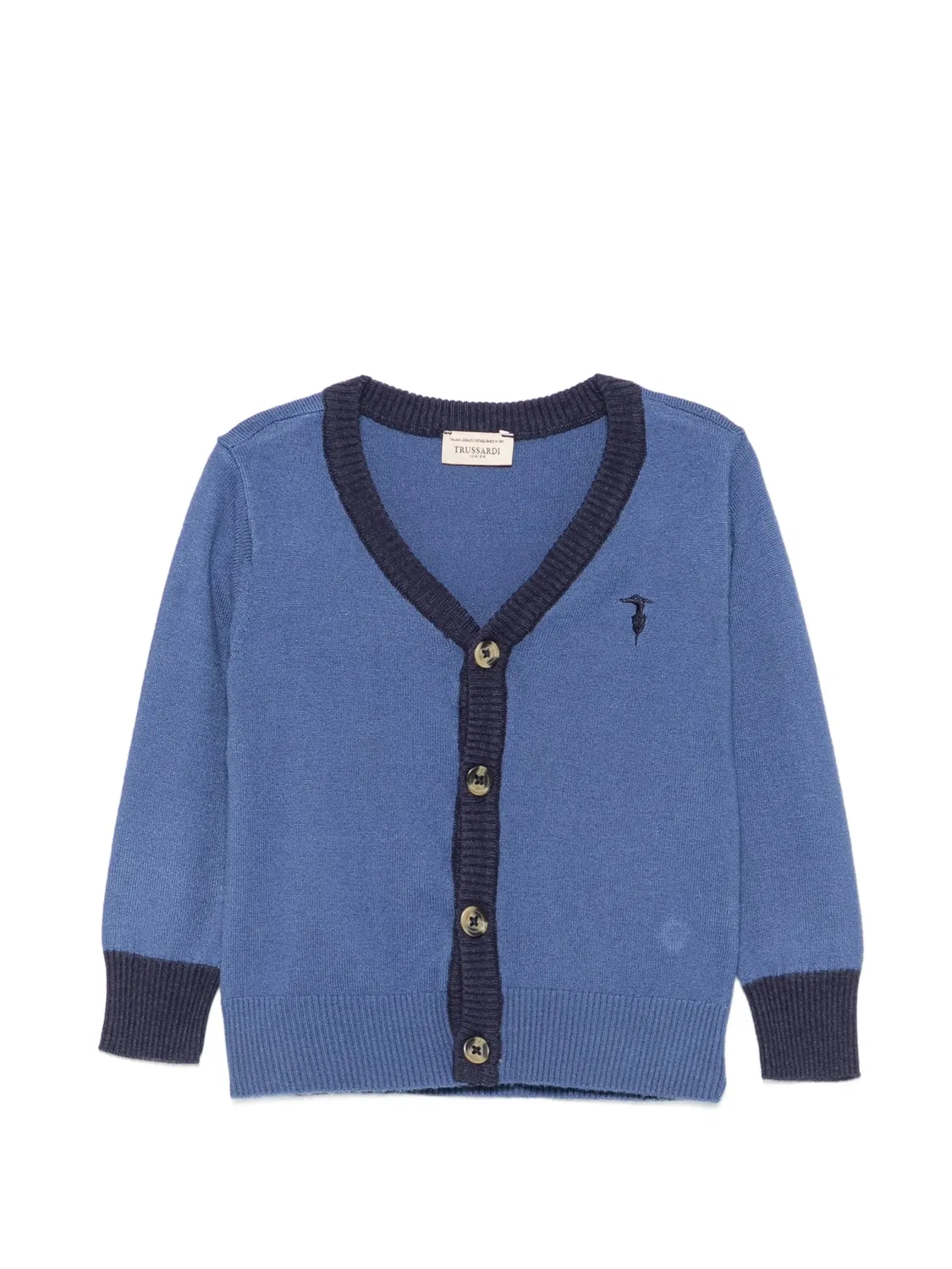 Кардиган с контрастной отделкой и вышитым логотипом Trussardi Junior, синий