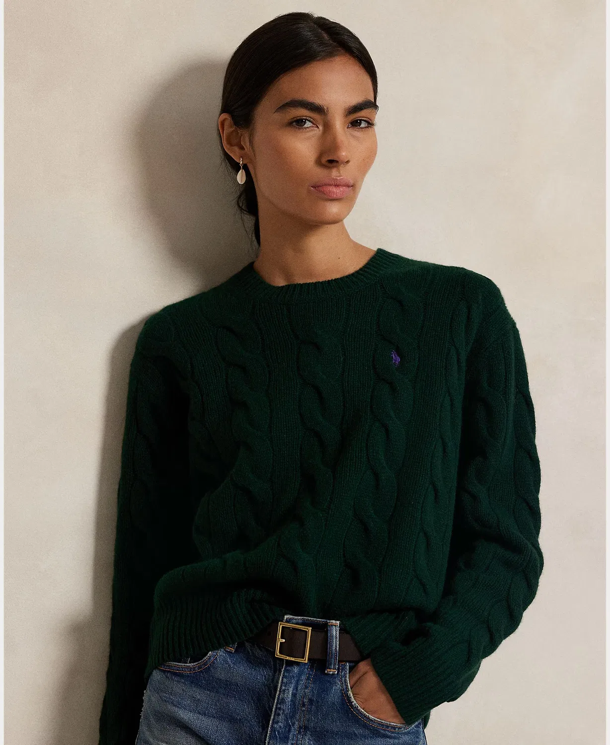 Женский джемпер из шерсти, Cashmere Punto Ochos, Polo Ralph Lauren, темно-зеленый — фото 3