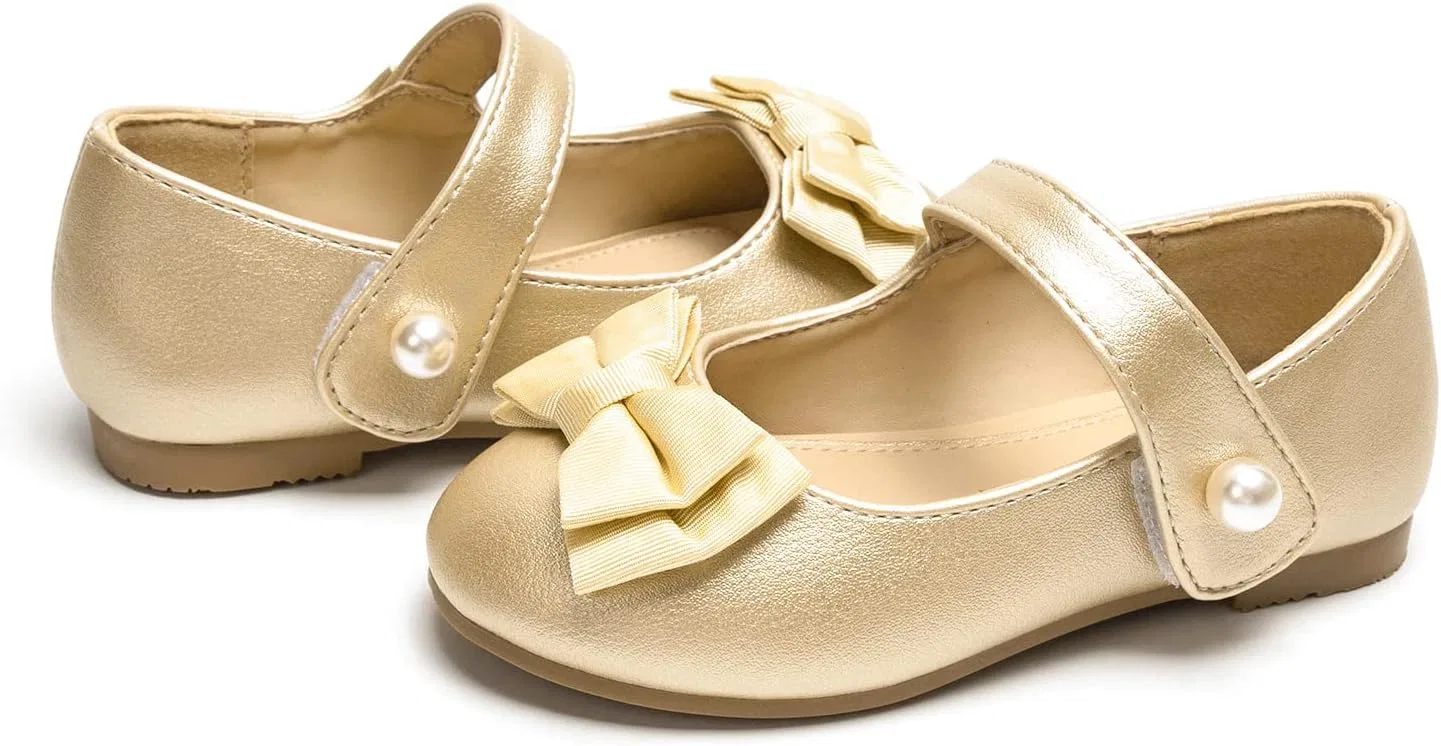 Детские туфли Мэри Джейн для девочек FUNKYMONKEY, Gold Bowknot — фото 3