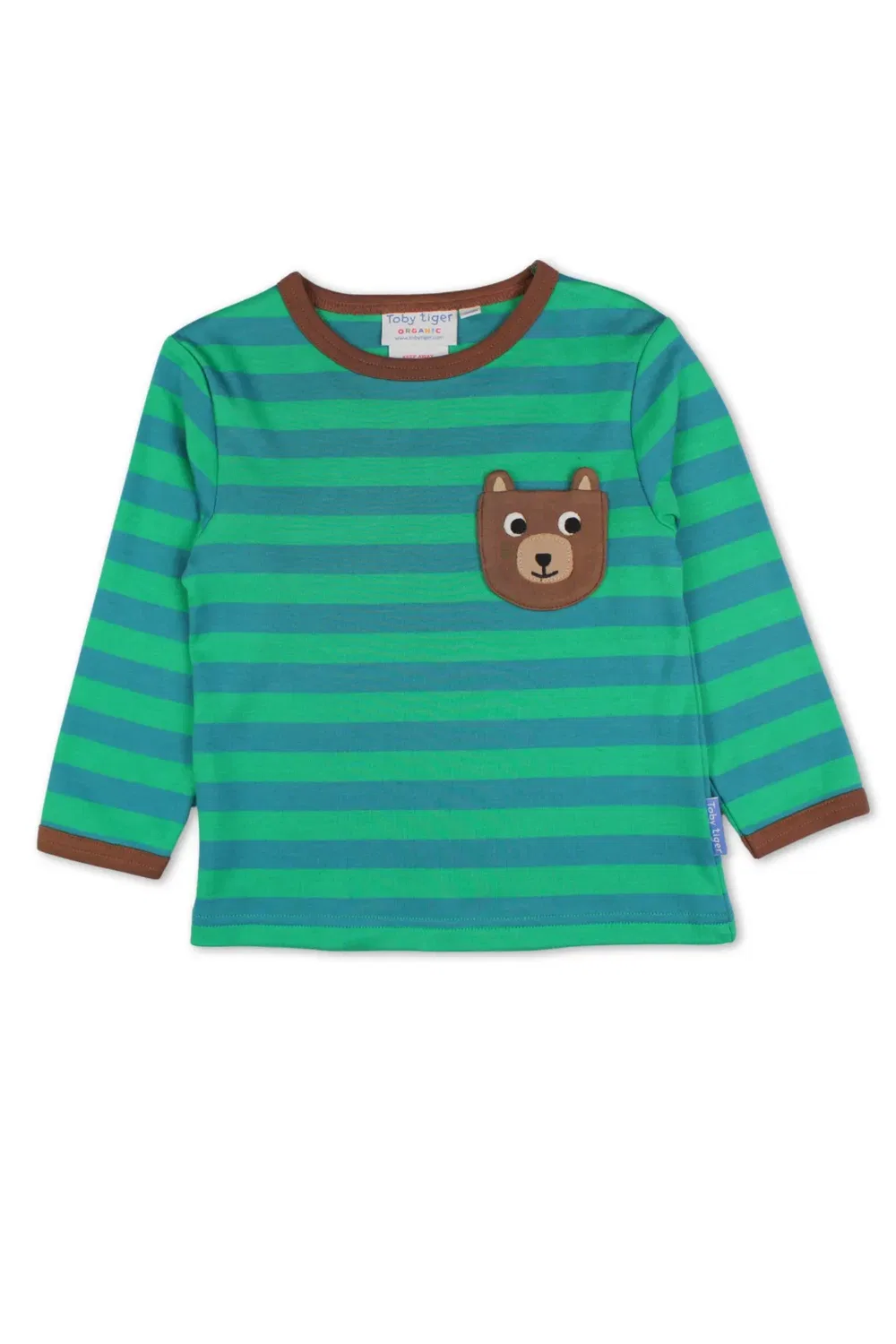 Детская футболка с длинным рукавом с аппликацией Bear Pocket Toby Tiger, Green