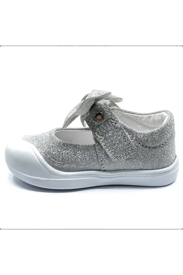 Детские балетки для девочек с бантом Darla-First step Cool, Silver — фото 4