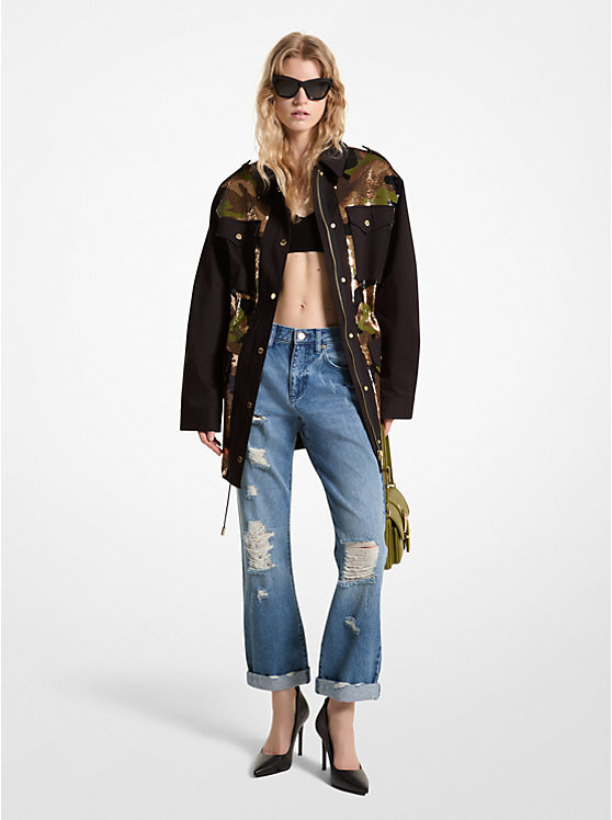 

Куртка-анорак Michael Kors Sequined Camouflage Stretch Organic Cotton, черный
