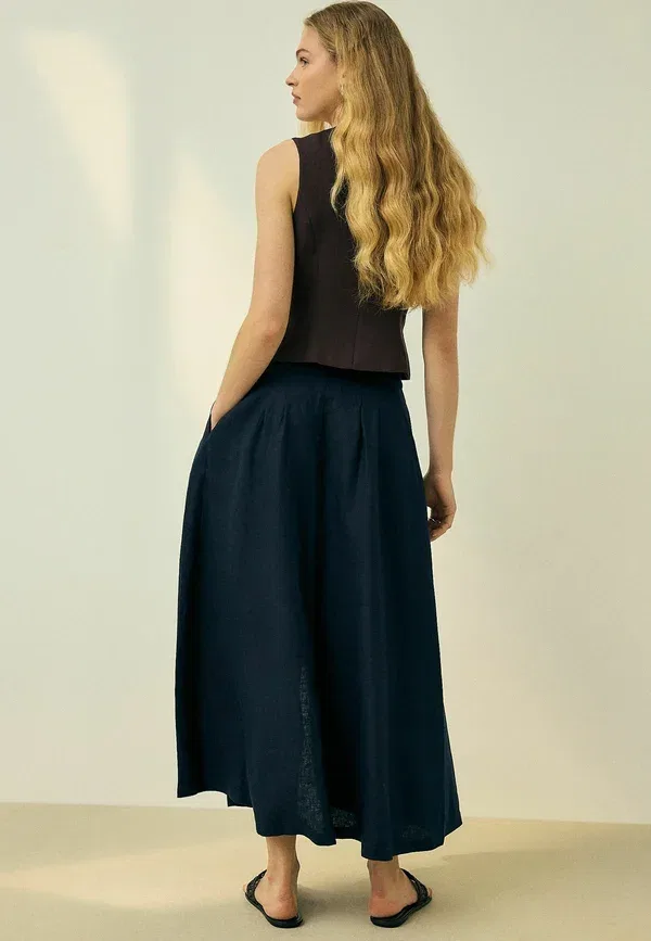 Юбка длинная из льна Maxi skirt Next, Navy Blue, темно-синий — фото 3