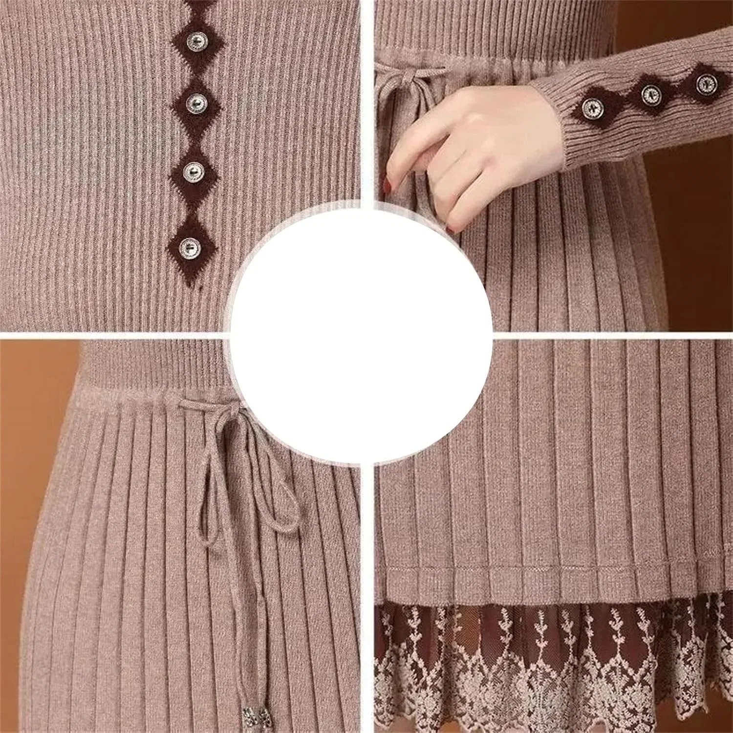 Женское платье-свитер с высоким воротником Knitted Sweater Dress, Dark Brown — фото 4