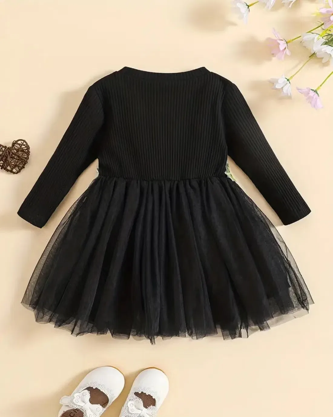 Платье с длинным рукавом с принтом Black floral party dress Niren Enterprise, черный — фото 3