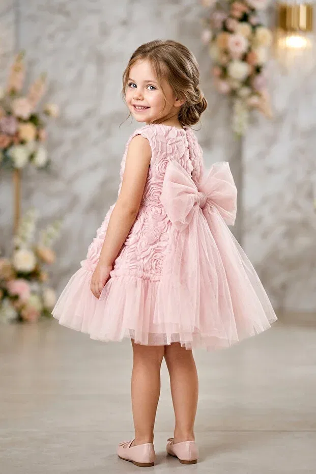 Детское платье для девочек с коротким рукавом Summer Dress Baby Animals, Powder