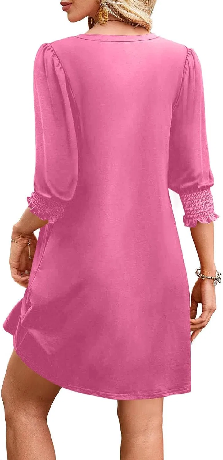Женское повседневное платье-футболка с рюшами, Hot Pink — фото 4
