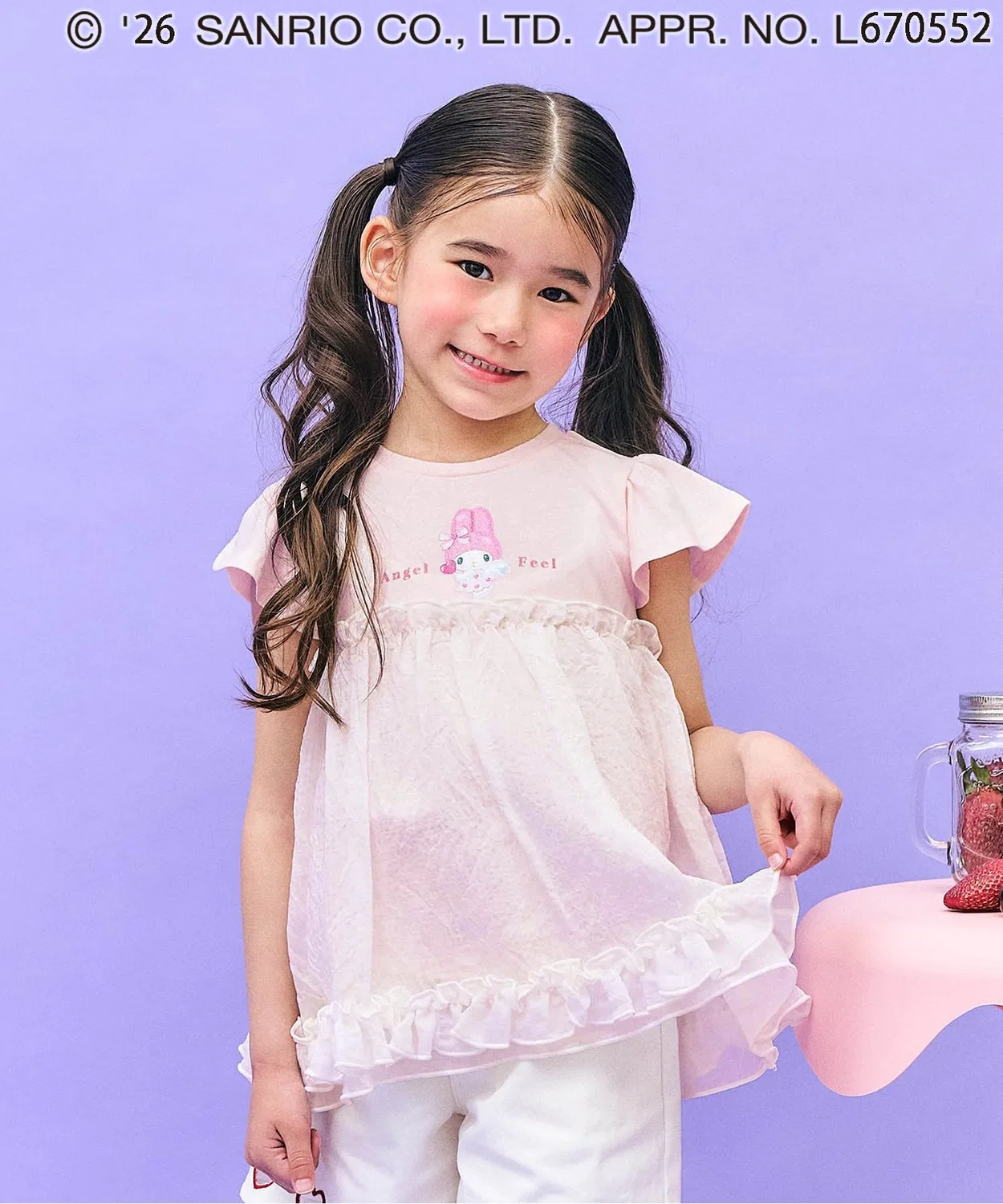 Детская туника с принтом My Melody и Kuromi, с коротким рукавом, модель Kirakira Print, sanrio, Pink
