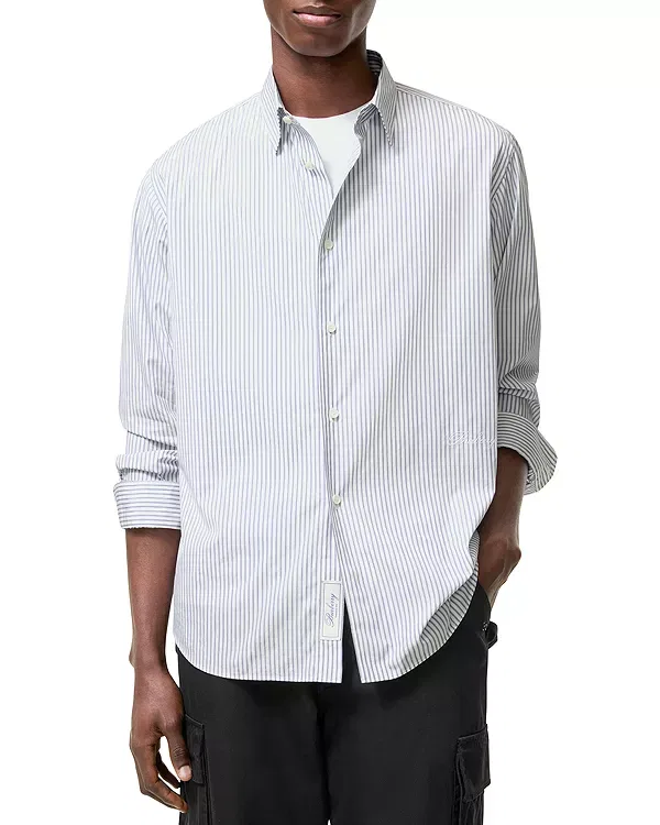 Мужская хлопковая рубашка Relaxed Fit Striped Cotton Shirt Burberry, Rain White/Sapphire Blue
