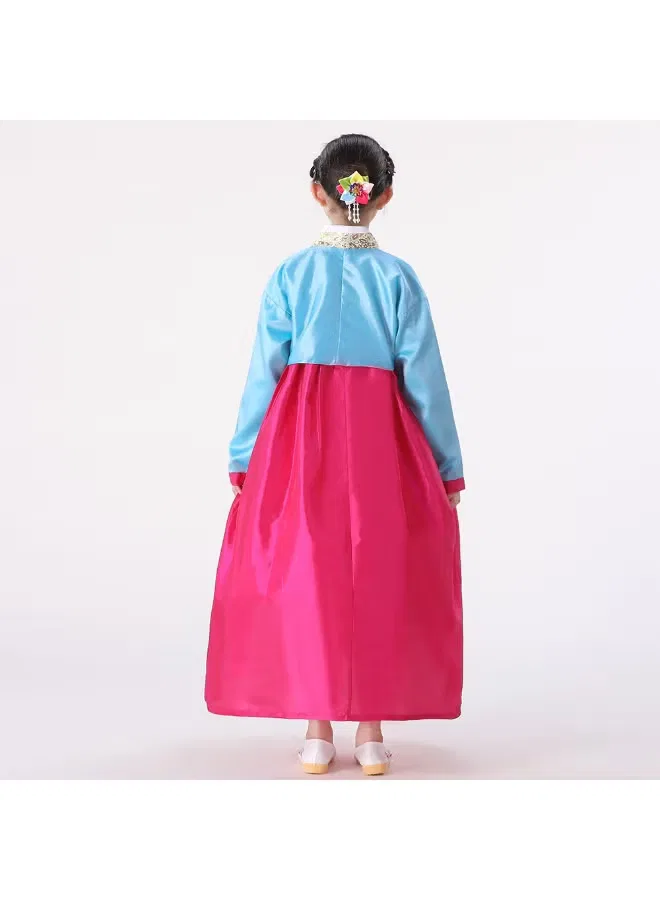 Костюм ханбок с шелковой юбкой комплект Korean girls kids hanbok Al Aoyama, синий — фото 2