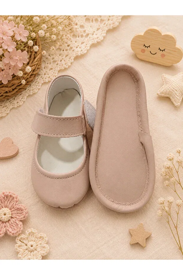 Детские пинетки для новорожденных из кожи My Baby Kumsal, Powder — фото 2