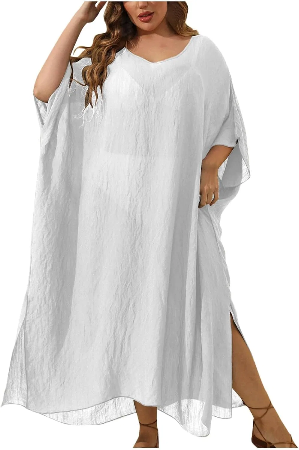 Женский пляжный халат оверсайз свободный swim cover up, White
