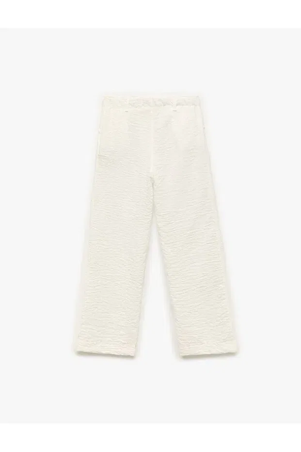 Детские брюки для девочек текстурированные с широкой штаниной Linen look textured wide leg trousers with pockets Koton, White — фото 2