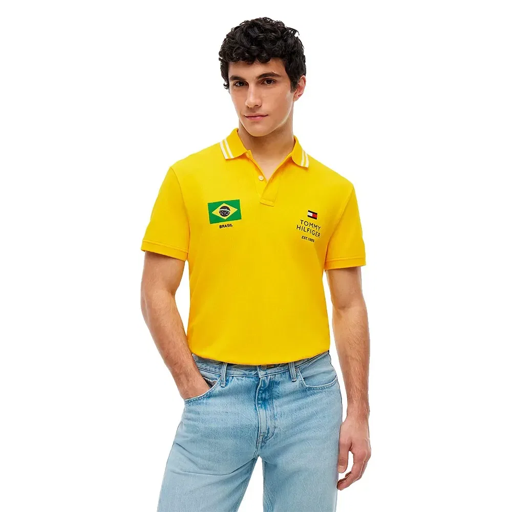 Мужское поло с коротким рукавом стандартный крой Country Brazil Tommy hilfiger, Yellow