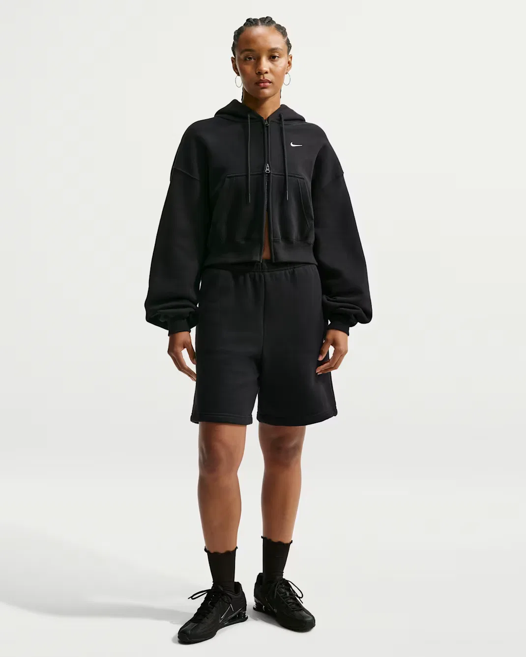 Женские шорты оверсайз с высокой посадкой Nike Studio Fleece Medium Weight, Total Black/Sail