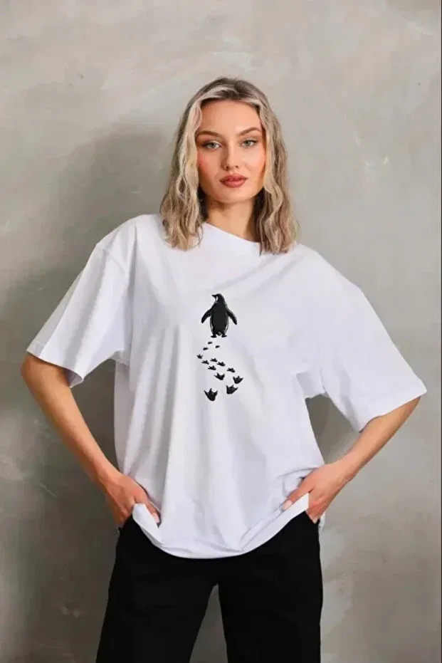 Детское платье-футболка с принтом Nihilist Penguin Themed Vella Moda, White — фото 2