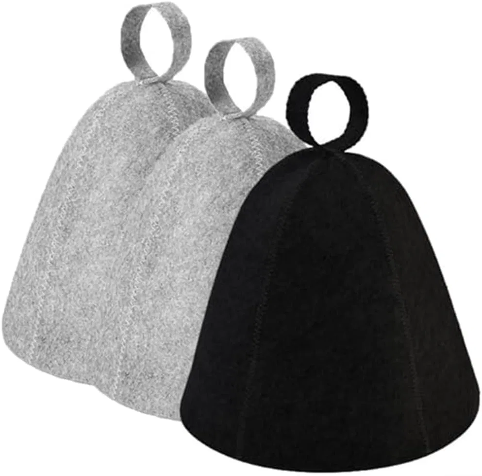 Шапка для сауны из фетра, Jurtmy, набор 3 шт, 70x23 см, Black + Grey + Grey