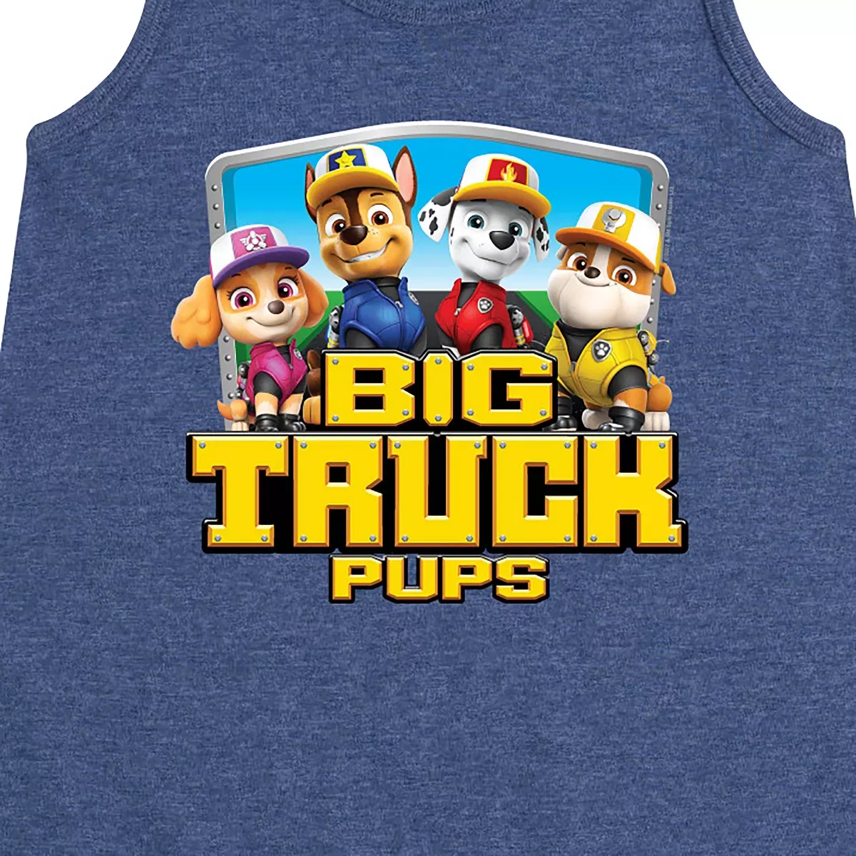 Детское платье-трапеция без рукавов с принтом Big Truck Pups PAW Patrol, Heather Navy — фото 2