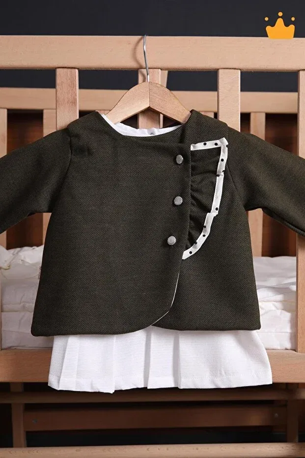 Детское платье-жакет для девочек с длинным рукавом комплект 0-2 years stylish girl's jacket dress 2-piece set eid khaki 2323 Babyhola, Khaki — фото 2