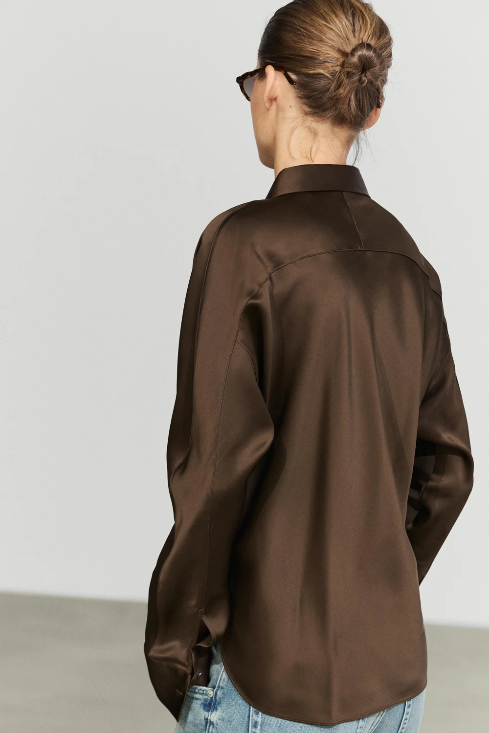 Рубашка Massimo Dutti Flowing Satin, тоффи — фото 4