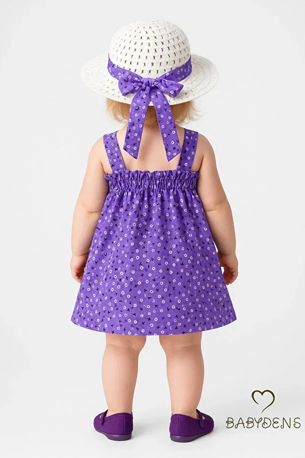 Детский комплект платье и шляпа с цветочным принтом Babyden'S, Purple — фото 4
