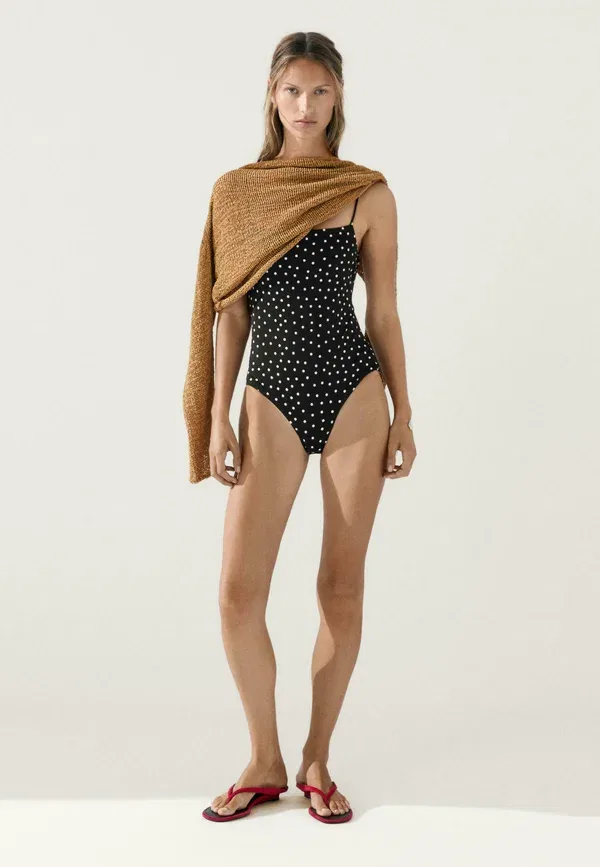 Купальник с горошком Polka dot print swimsuit Massimo Dutti, черный — фото 2
