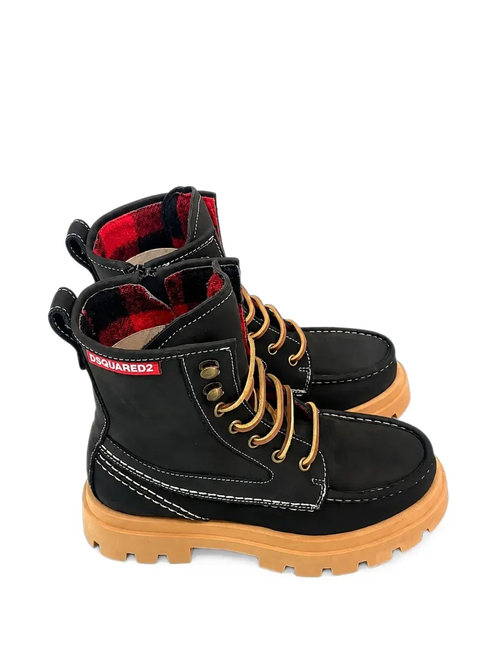 Ботинки на шнуровке с контрастной строчкой DSQUARED2 KIDS, черный