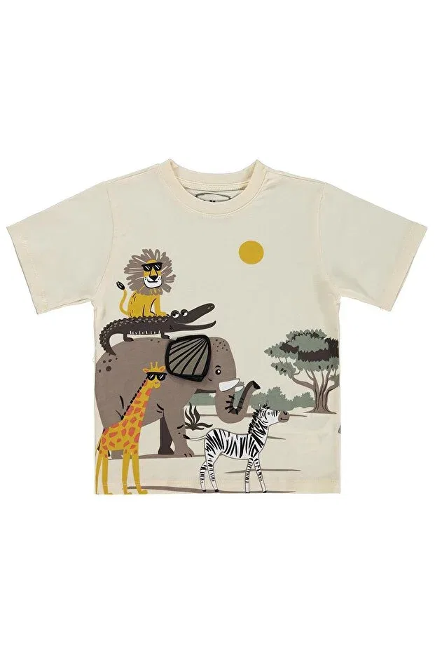 Детская футболка для мальчиков с принтом Safari animals printed t-shirt Civil Boys, Ecru — фото 2