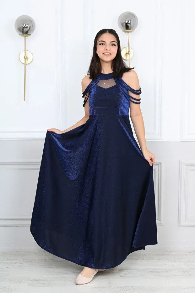 Детское вечернее платье для девочек без рукавов Jannock, Navy Blue — фото 3