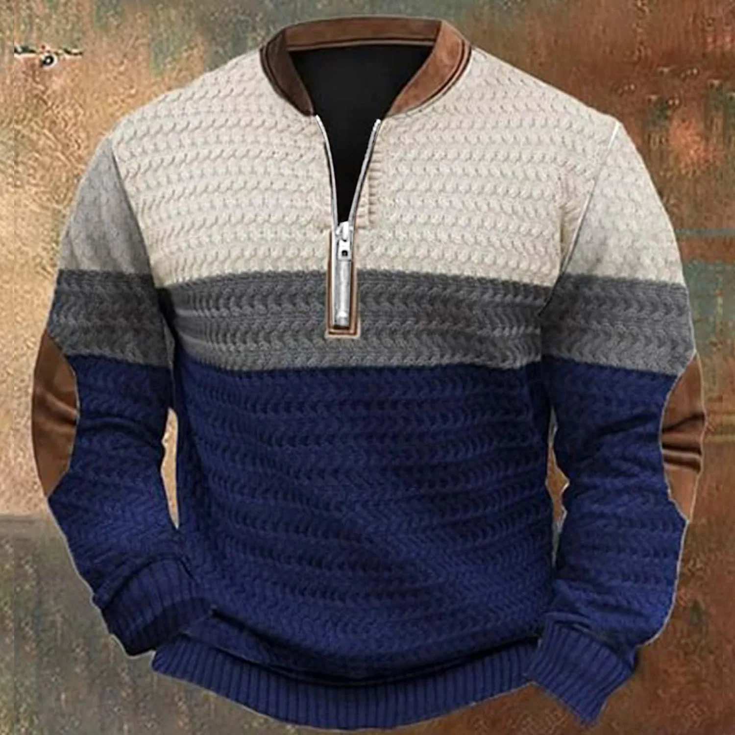 Мужской безрукавный худи с принтом Men's Casual 3D Digital Print Half Zip Round Neck Hood, Blu-d — фото 2