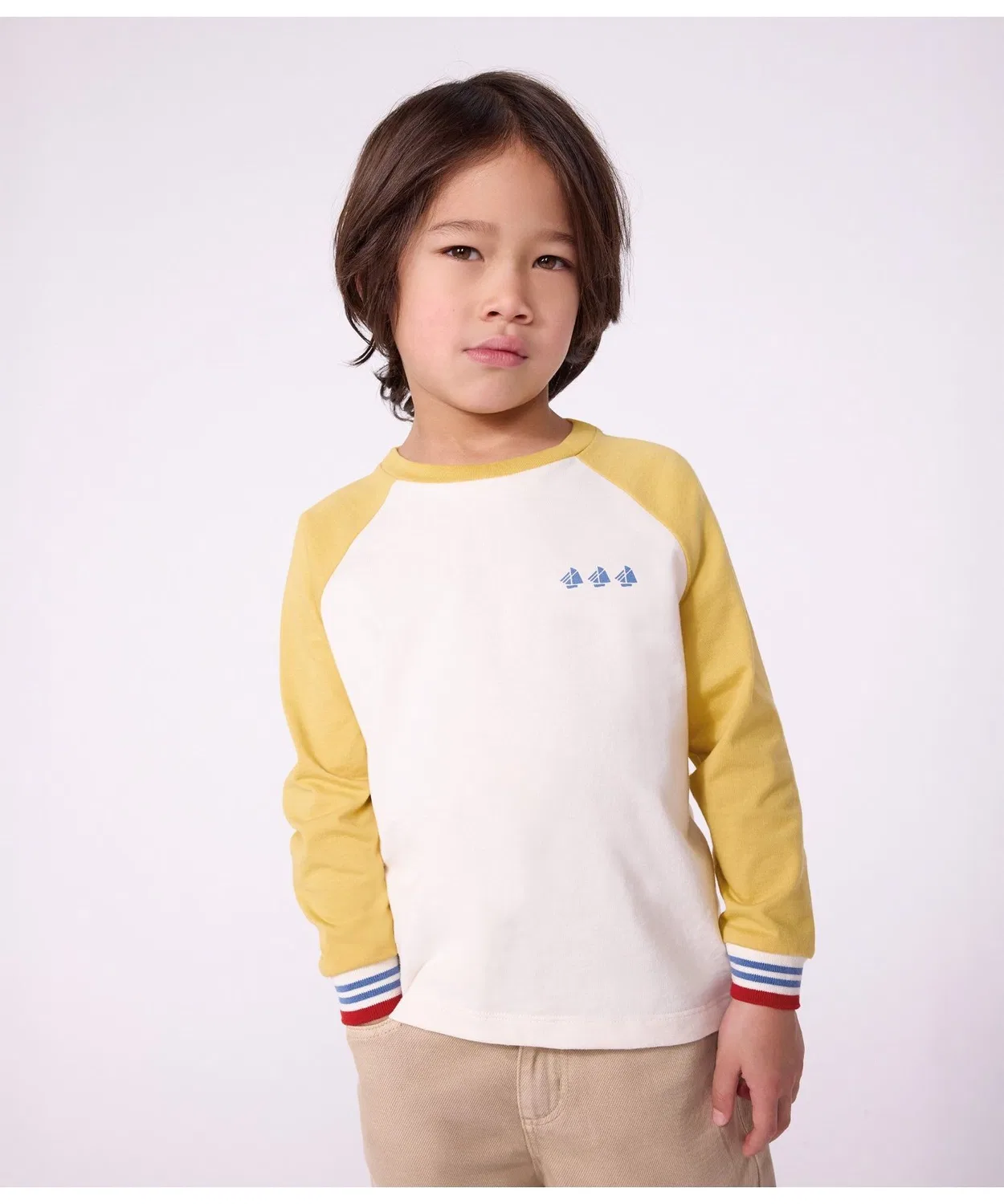 Детская футболка с длинным рукавомреглан с принтом PETIT BATEAU, Белый