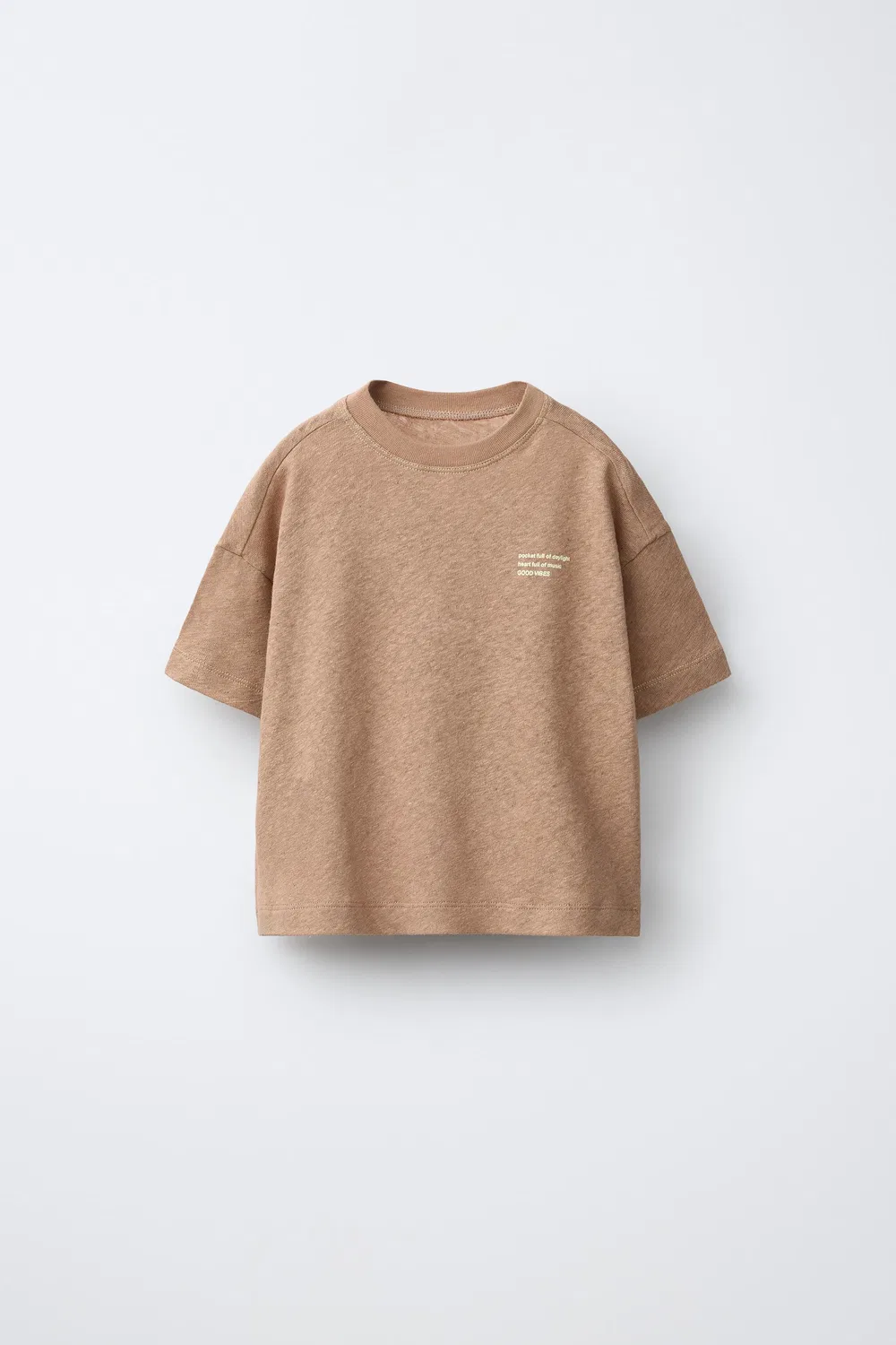 Футболка из хлопка и льна с надписью ZARA, Light Brown